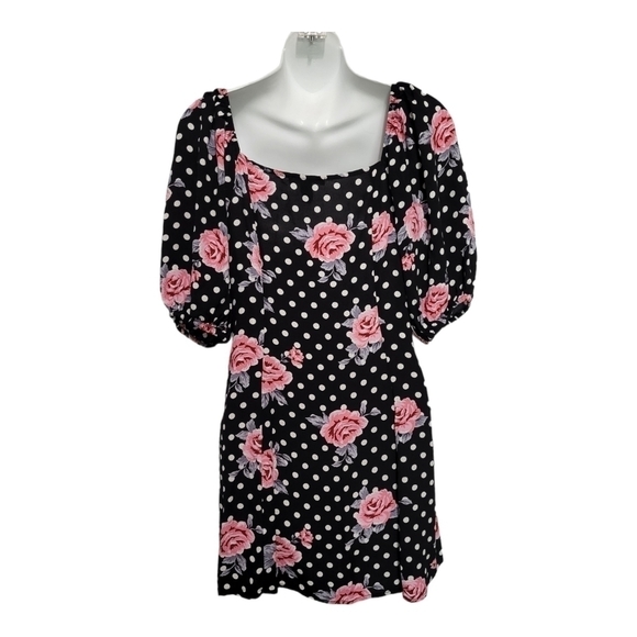 Forever 21 Polka Dot Dress Black Pink Flowers Girlhood Core Size M - Picture 2 of 7